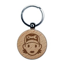 Occupation Mechanic Engineer Woman Icon Engraved Wood Round Keychain Tag Charm