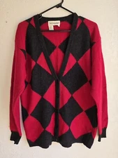 Vtg Breckenridge Grey & Fuschia Button Down Cardigan Angora & Lambswool Size M