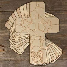 10x Wooden Christian Cross with a Crucifixion Design Craft Shape 3mm Plywood