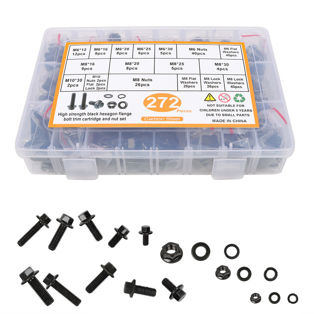 272Pcs Alloy Steel Hex Bolts and Nuts Kit,M6 Bolt,M8x1.25 Bolts,M10-1.5 Bolts