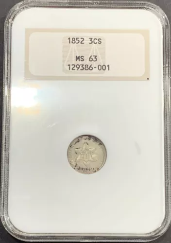 1852 United States Silver 3 Cent Piece (Trime) NGC MS63, old holder
