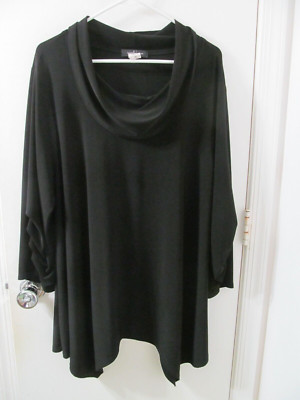 YUSHI XXL black lagenlook tunic top Asymm sharkbite hem Cowl YUSHI XXL black lagenlook tunic top Asymm sharkbite hem Cowl