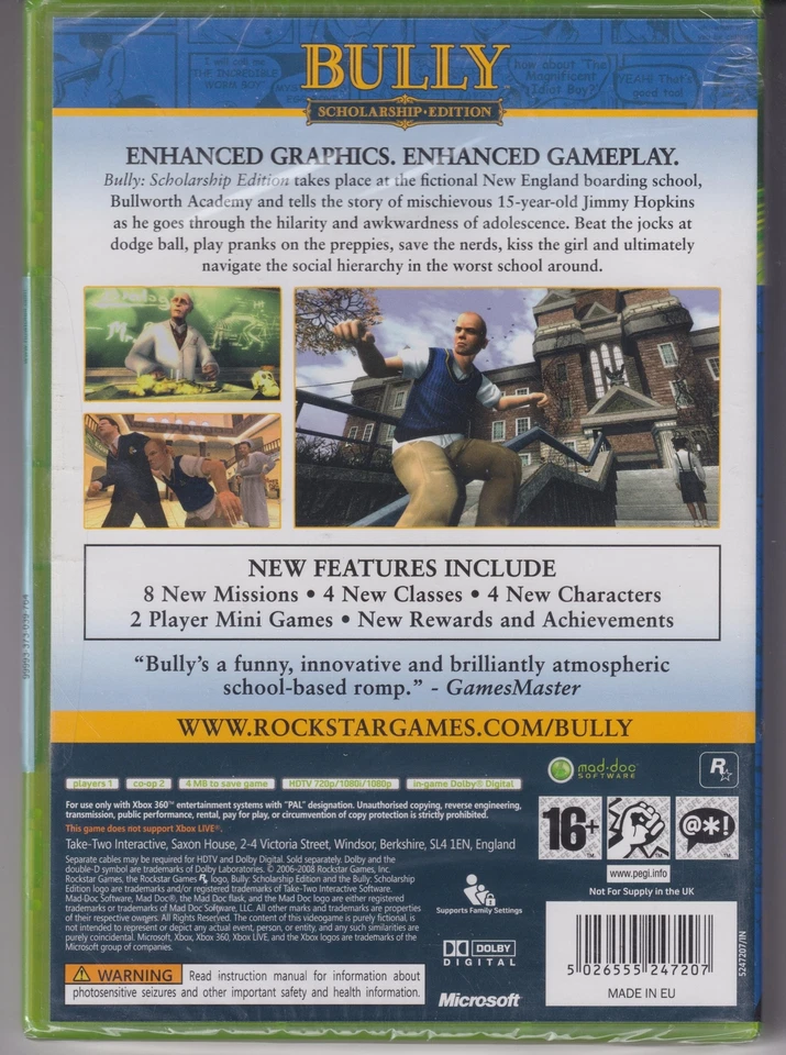 Bully: Scholarship Edition (Xbox 360 PAL) NEW & SEALED - Rare Collectible - Image 2 of 2