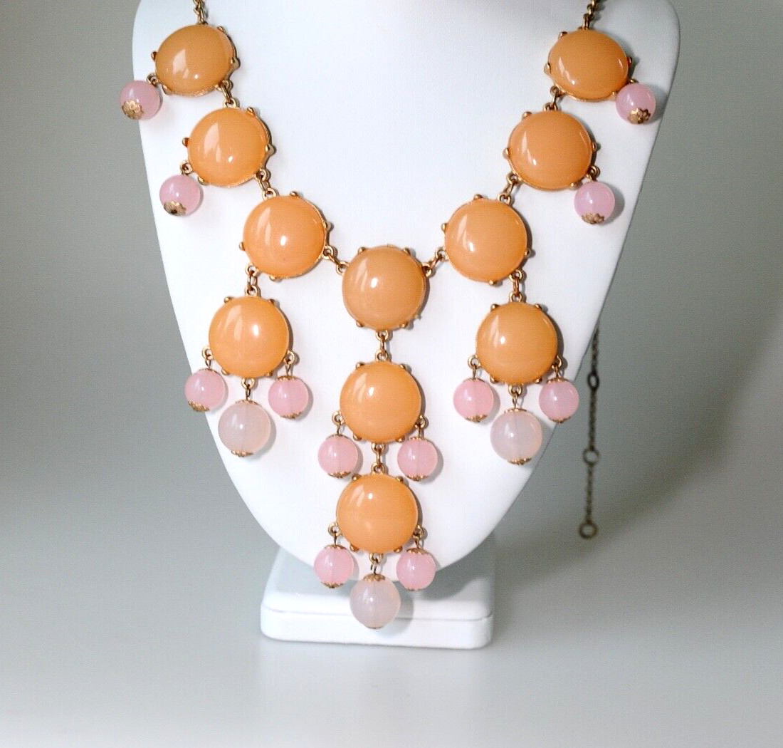 Statement Necklace huge cabochon spring amber ros… - image 1