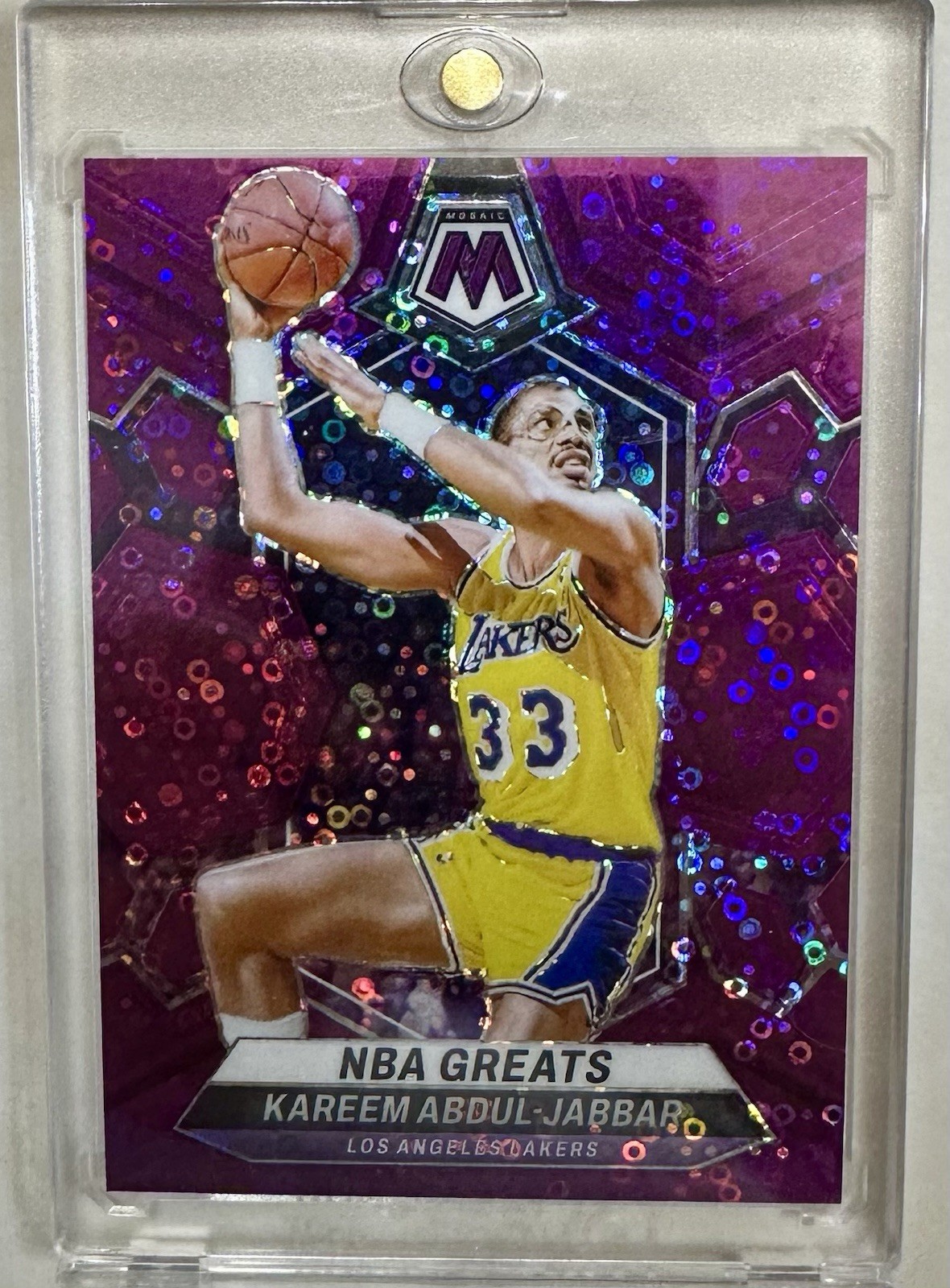 2023-24 Panini Mosaic - Kareem Abdul-Jabbar - Fast Break Disco Purple 13/50 #299