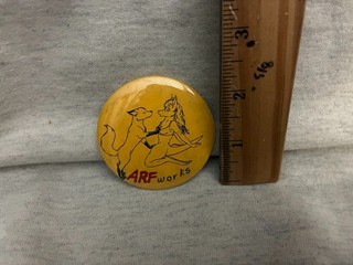 Vintage Furry pin button fox kangaroo Cataroo art