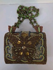 Vintage Style Beaded Tapestry Butterfly Purse Evening Bag Green Gold Boho