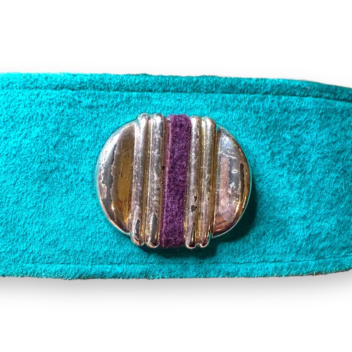 VTG 80s Turquoise Blue Leather Silver Belt Ginnie Johansen GINNIE JOHANSEN 1980 main image 4