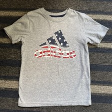Adidas Graphic T-Shirt Boys Size 6 Gray USA Flag Logo Tee EUC