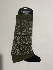 Unbranded Women's Army Green and Silver Leopard Print Leg Warmers 857
