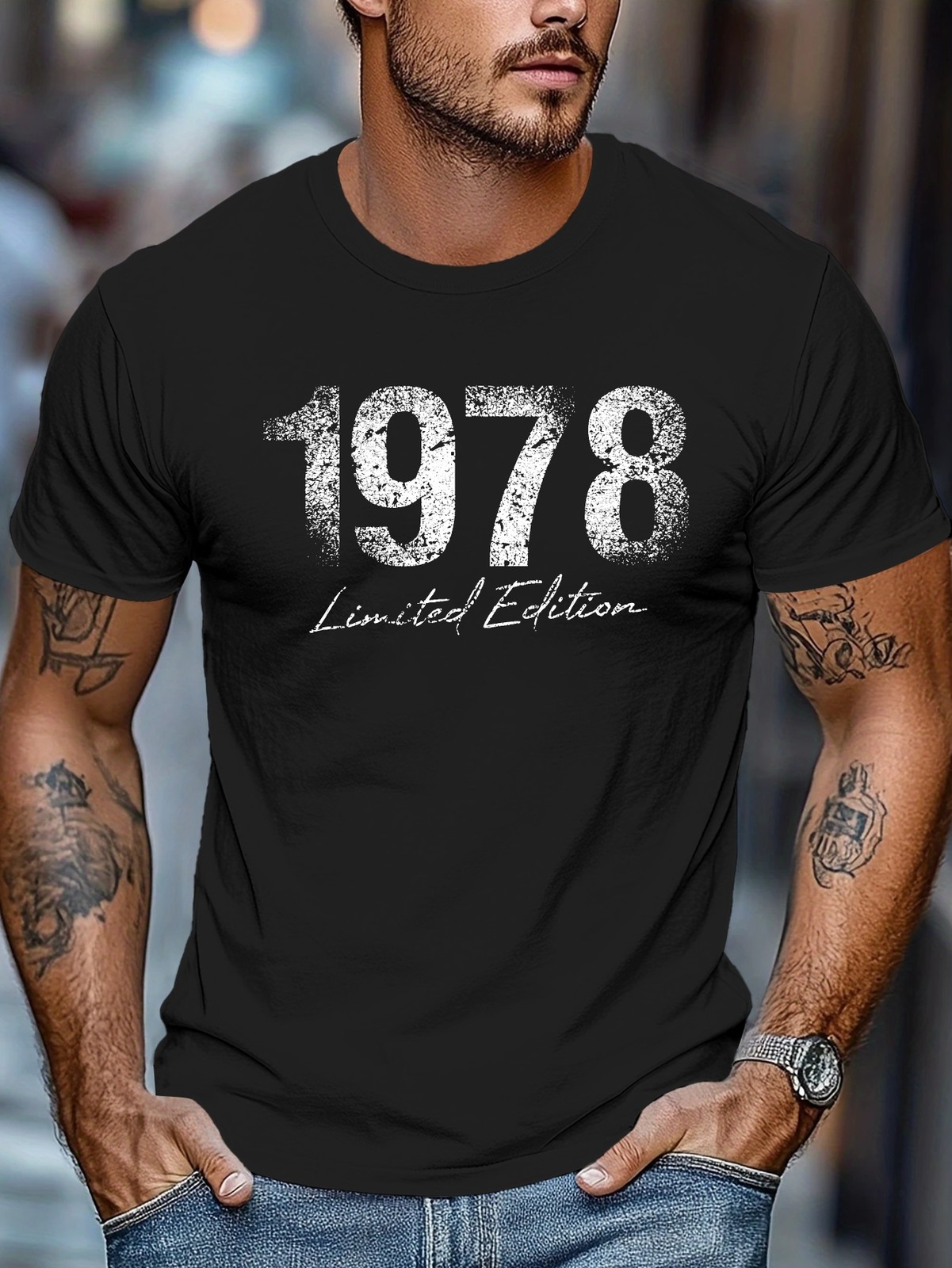 Limited Edition 1978 Vintage T-Shirt for Men - Retro 70s Style Olive Green Shor