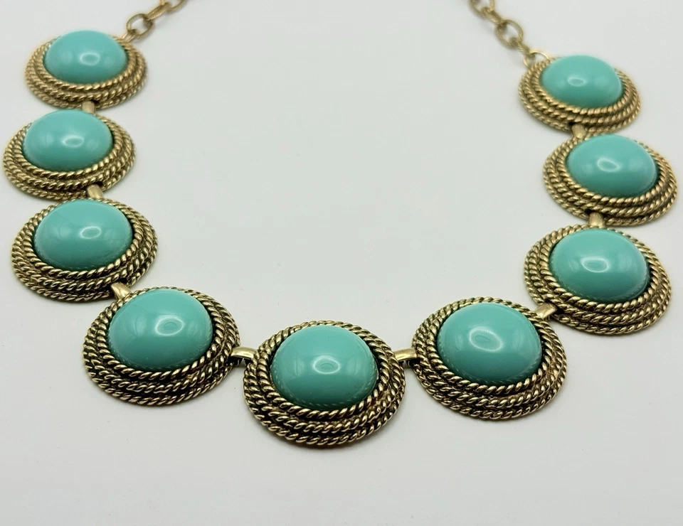 Collar con textura de 18 cuerdas cabujón turquesa imitación vintage firmado RACHEL ZOE LUXE Foto 2 de 4