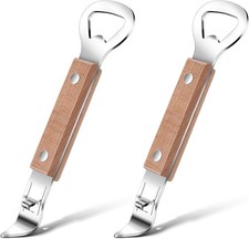 2 Pack Flat Bottle Opener Bartender W/ Wooden Handle Can Punch Opener Stainless