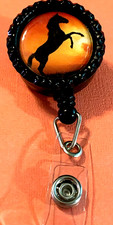 Animal Horse 9 Id badge holder retractable alligator clip