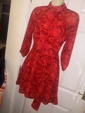 Women’s clothes Red roses chiffon evening Dress Size 12 Christmas 