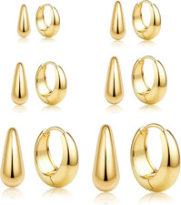 6Pairs 14K Gold Plated Small Chunky Hoop Earrings for Women Silver Plated Huggie
