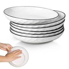 White Pasta Bowls Set of 6 24oz Ceramic Salad 8 inch for Oatmeal Fruit Chicken