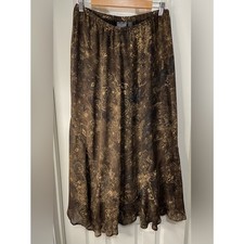 Vintage Brown Paisley Gremlin-Core Fairy Grunge Silk Flowy Maxi Skirt Size Large