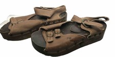 VTG 70 s Pop Wheels Roller Skate Wood Buckle Platform Sandals Shoes - Size 10