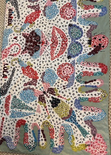 NWT BIMBA Y LOLA Scarf Multicolor Floral Animals White Green Border 48” X 48” Sq - Picture 6 of 18