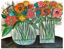 FLORAL WHIMSICAL 16X20 Pink Flower Bouquets Fine Wall Art Home Interior Design