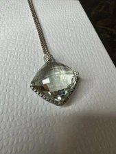 David Yurman Sterling Silver & Prasiolite Cushion On Point Diamond Necklace