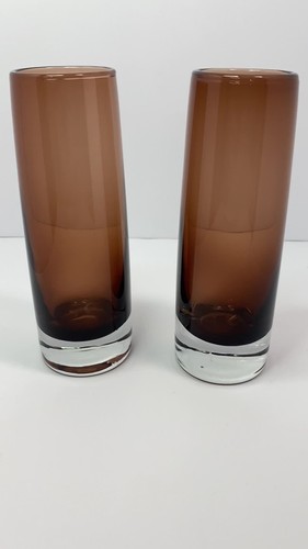 Set of two Vintage Vase Smokey Brown And Clear Approximately 8 In Tall Heavy - Video 1 of 1