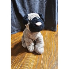 Peluche Aurora World Pug perro peluche bronceado negro rosa lengua 8 pulgadas