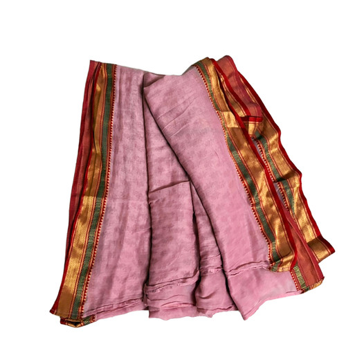 Indian Vintage Saree Women Wrap Dress Used Printed Recycled Fabric Pink Sari 5YD