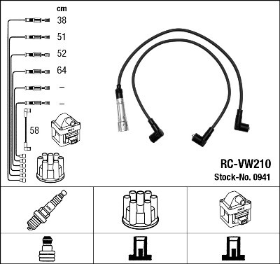 IGNITION CABLE KIT 0941 FOR VW TRANSPORTER/T4/Van/T3/Platform/Chassis/Bus 1.8L - Picture 2 of 9