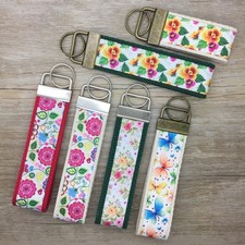 Flower Keychain Wristlet Floral Key Fob Butterfly Ribbon Key Chain Pansy Keyring