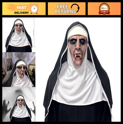 Realistic Evil Nun Mask with Headscarf - Scary Halloween Costume Prop, Bloody Mo