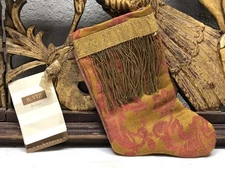 Handmade MINI STOCKING From Antique Textiles by B-VIZ Gold w Metallic L59