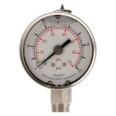 Zoro Select 4Cff8 Commercial Pressure Gauge, 0 To 100 Psi, 2 In Dial, 1/4 In,