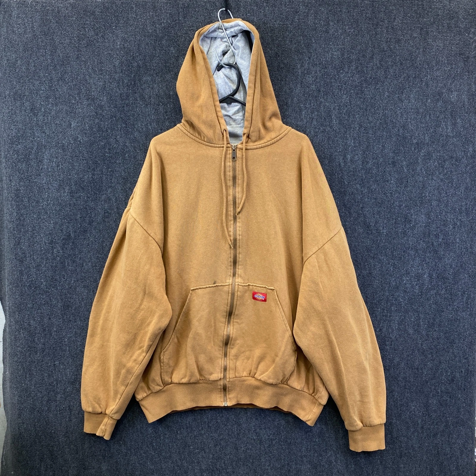 VTG Dickies Mens Full Zip Thermal Lined Hoodie Brown Pockets Y2K Size 2XL Tall
