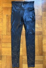 SPANX Faux Leather Leopard Shine Animal Print High Waist M Leggings Biker Punk