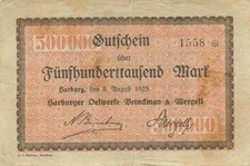 Harburg Brinckman u. Mergell 500 Tausend Mark 1923 gebraucht