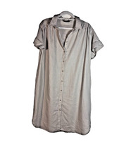 Well Worn Linen Blend Casual Shirt Dress Women's Tan Pockets Size L