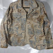 Chico's Jacket Womens 1 Multicolor Paisley Beaded Sequin Cotton Boho Embellished