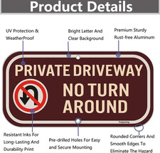 2 Pack Private Driveway No Turnaround Sign 12 x 6 Inches Private Driveway Sig...