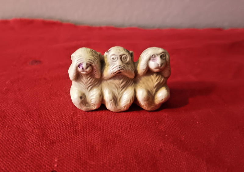 Vintage Hear No Evil Monkeys, 1.5 Inch Wide, Celluloid or Plastic