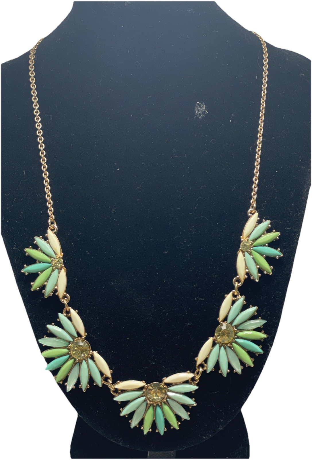 Mint Green Flower/Rhinestone Statement Necklace 1J - image 5