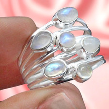 Moonstone Rainbow Ring Silver Ring 925 Sterling Silver Ring Women's Jewellery