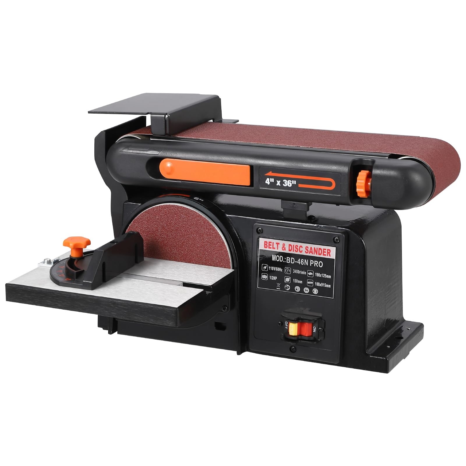 Compact 1/2HP Benchtop Belt & Disc Sander 4x36 Belt 6 Disc Durable Workspace Tool