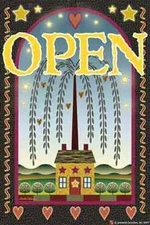 COUNTRY OPEN ~ WILLOW TREE~SALTBOX HOUSE~HEARTS~STARS~ 24x36" GARDEN FLAG