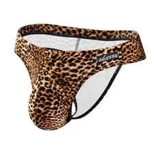 ADANNU Men's Nylon Sexy T-back Thong Youth Leopard Print Stretch Gay Underwear