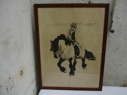 SIGNEE SIRPER GLANSEN LITHOGRAPHIE DEBUT 1900 HOMME A CHEVAL FUMANT LA PIPE - Bild 2 von 10