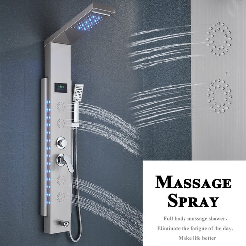 LED Shower Panel Tower Column Stainless steel Shower Mixer Twin Head Massage Jet - Picture 64 of 218