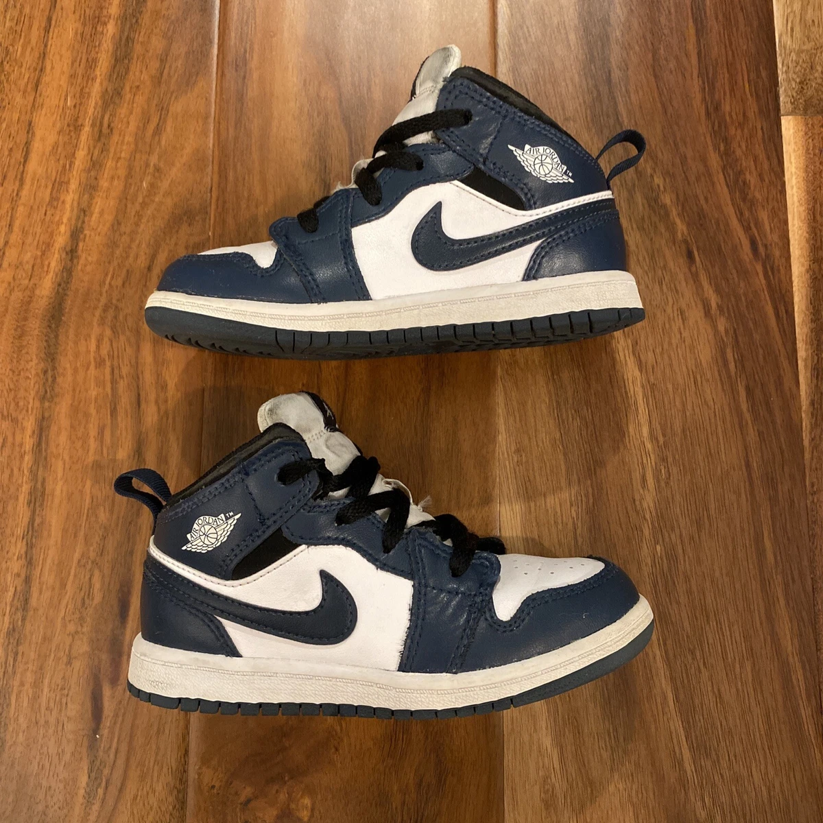 Nike Jordan 1 Mid TD Toddler Shoes Armory Navy White Black 640735 411 Size 9C