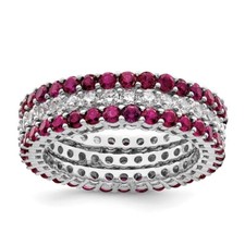 Sterling Silver Rhodium-plated Polished Pink  White CZ 3 Ring Set Size 6